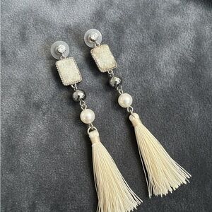 Unique Versatile Brown and Cream Tassel Earrings